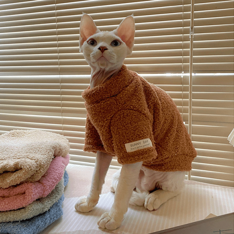 Sphynx Cat Clothes Fleece Sweatshirts Round Collar Pull over Hoodie - PIKAPIKA