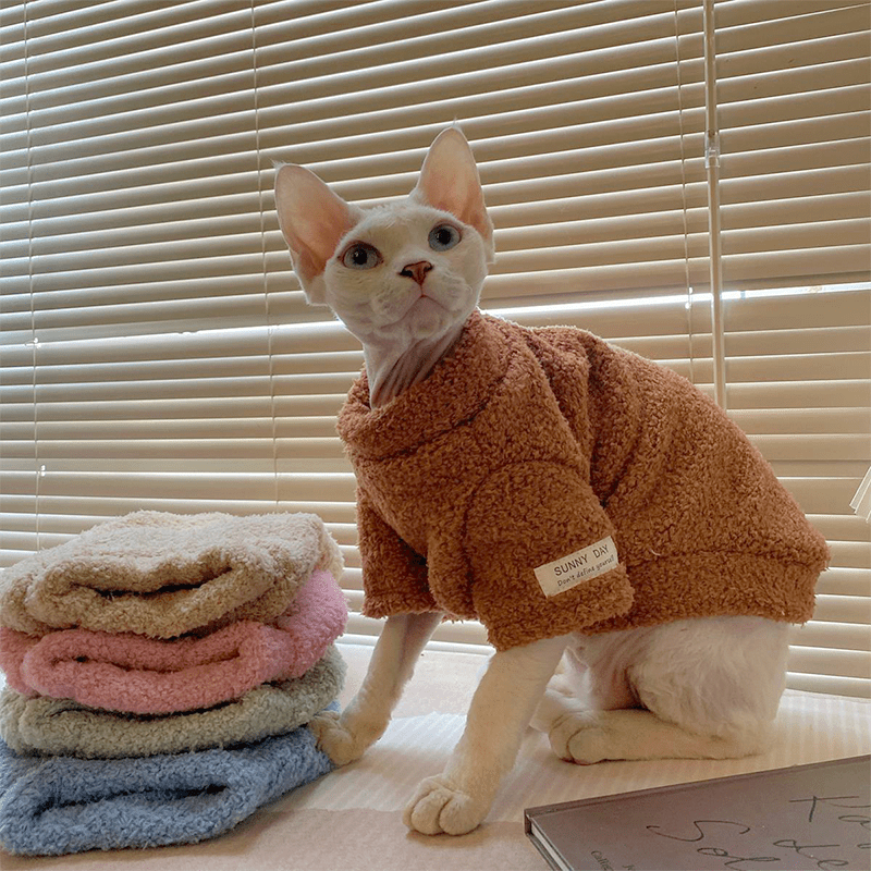 Sphynx Cat Clothes Fleece Sweatshirts Round Collar Pull over Hoodie - PIKAPIKA