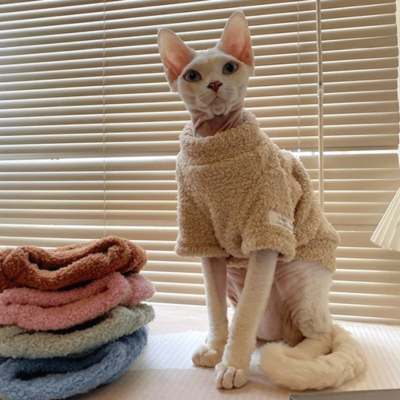 Sphynx Cat Clothes Fleece Sweatshirts Round Collar Pull over Hoodie - PIKAPIKA