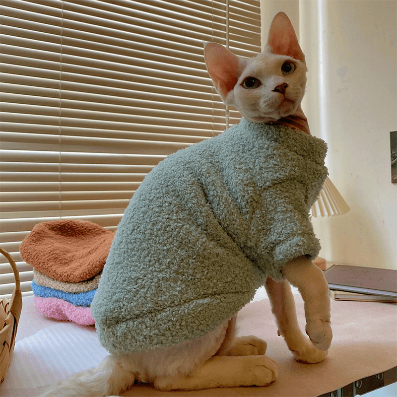 Sphynx Cat Clothes Fleece Sweatshirts Round Collar Pull over Hoodie - PIKAPIKA