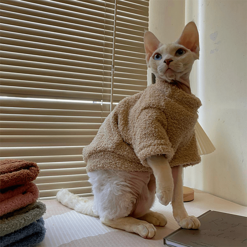 Sphynx Cat Clothes Fleece Sweatshirts Round Collar Pull over Hoodie - PIKAPIKA