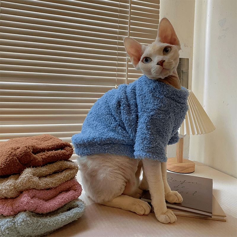 Sphynx Cat Clothes Fleece Sweatshirts Round Collar Pull over Hoodie - PIKAPIKA