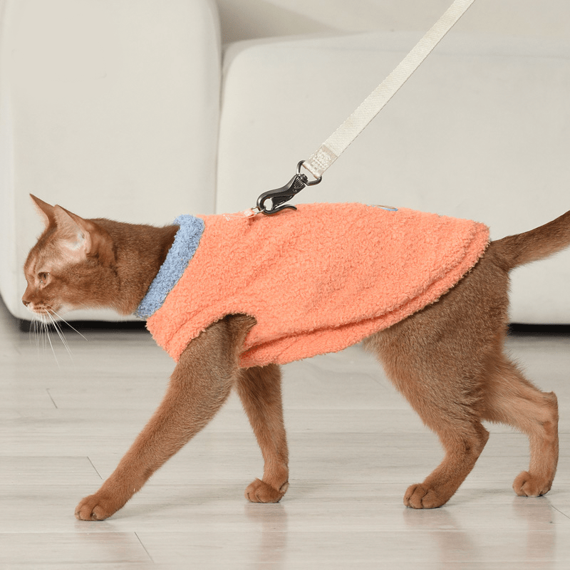 Sphynx Cat Clothes Fleece Sweatshirts Sleeveless with Leashes Multicolor - PIKAPIKA