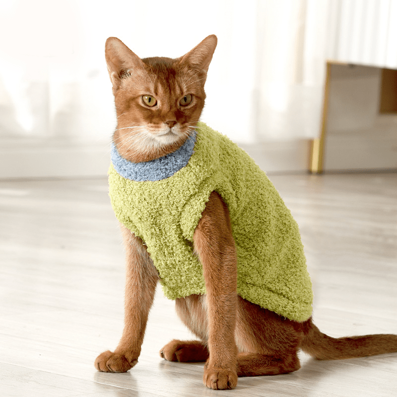 Sphynx Cat Clothes Fleece Sweatshirts Sleeveless with Leashes Multicolor - PIKAPIKA