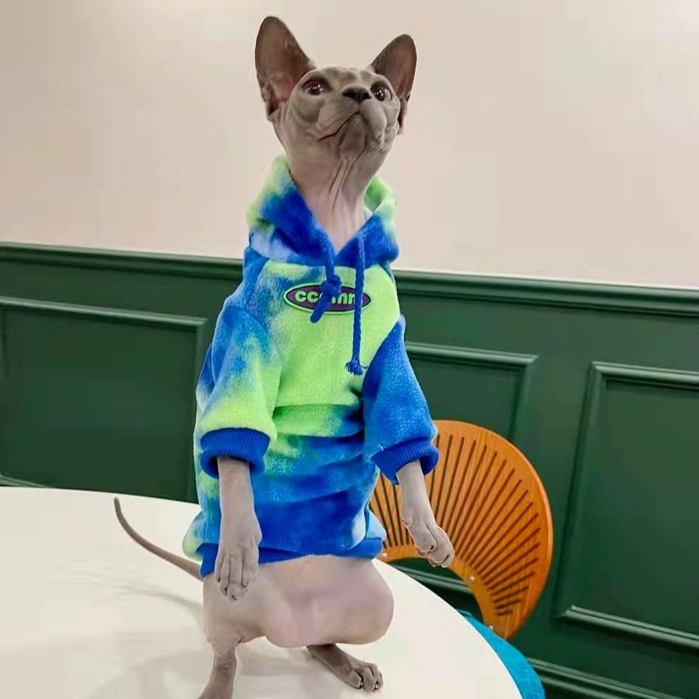 Sphynx Cat Clothes Fleece Tie Dye Hoodie Onesie - PIKAPIKA