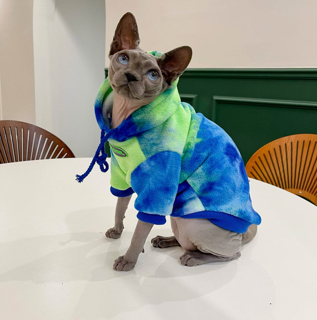 Sphynx Cat Clothes Fleece Tie Dye Hoodie Onesie - PIKAPIKA