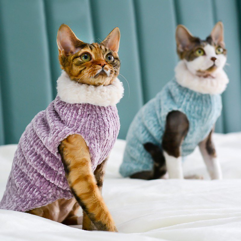 Sphynx Cat Clothes Hand Made Plush Sleeveless Knitting Sweater - PIKAPIKA