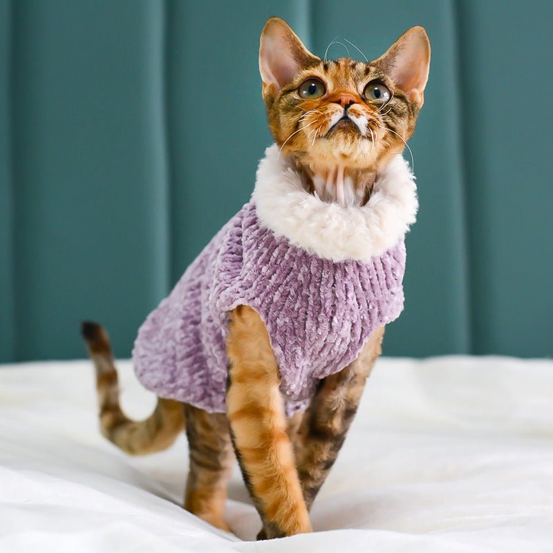 Sphynx Cat Clothes Hand Made Plush Sleeveless Knitting Sweater