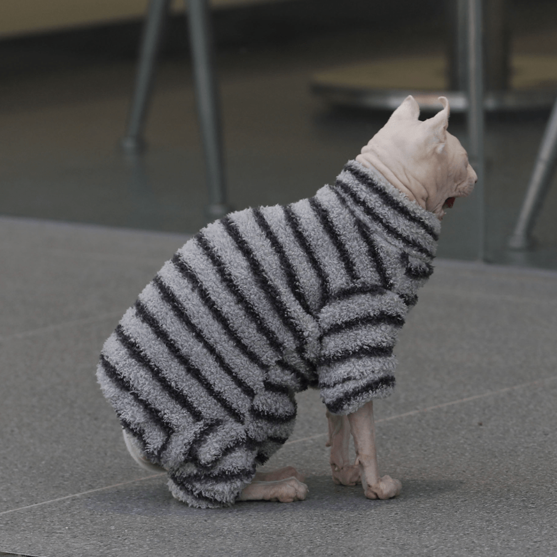 Sphynx Cat Clothes Highneck Stripe Onesies Jumpsuits - PIKAPIKA
