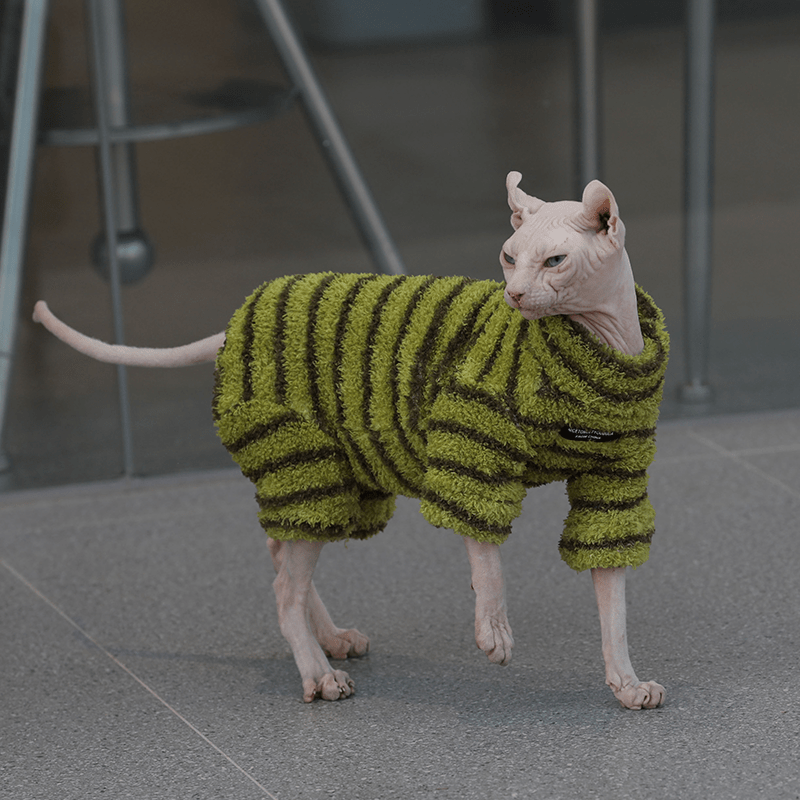 Sphynx Cat Clothes Highneck Stripe Onesies Jumpsuits - PIKAPIKA