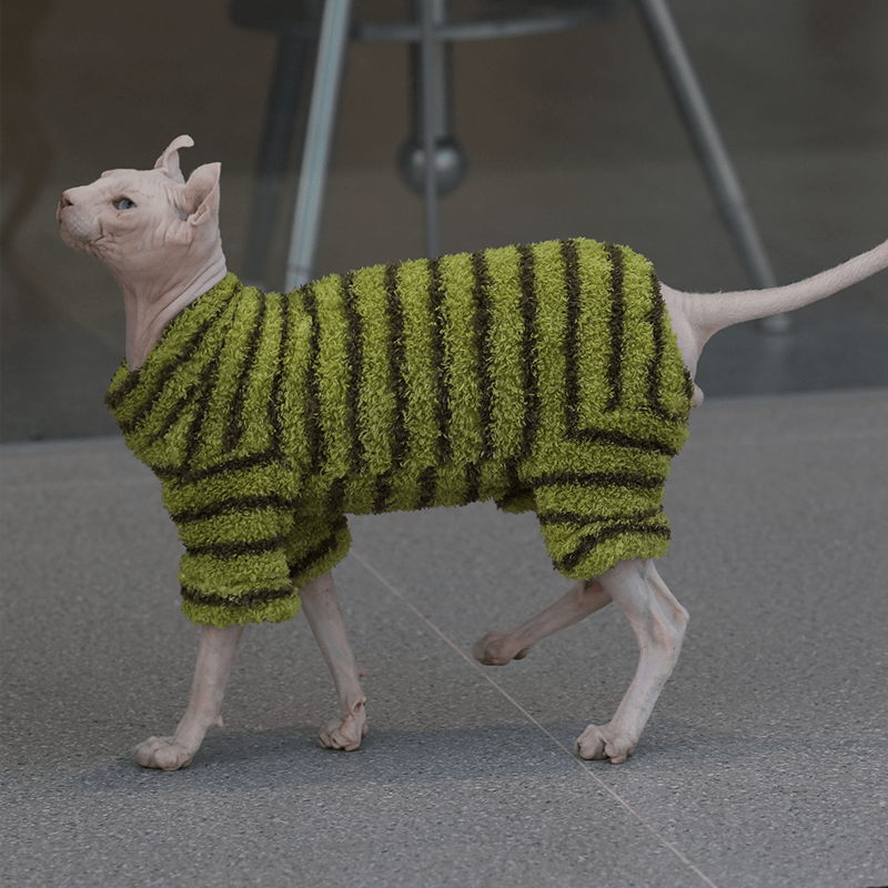 Sphynx Cat Clothes Highneck Stripe Onesies Jumpsuits - PIKAPIKA