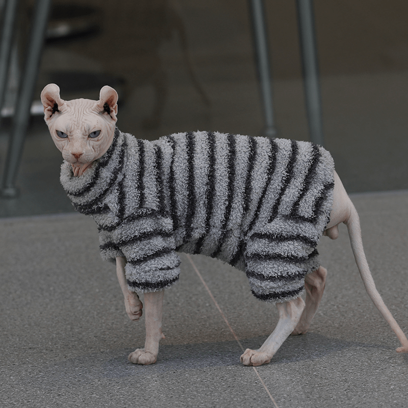 Sphynx Cat Clothes Highneck Stripe Onesies Jumpsuits - PIKAPIKA