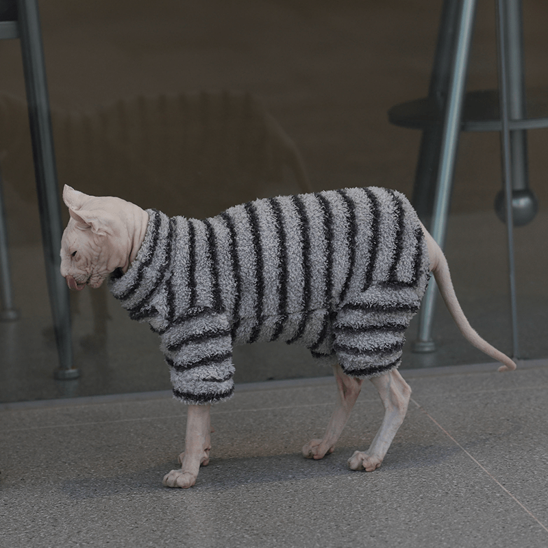 Sphynx Cat Clothes Highneck Stripe Onesies Jumpsuits - PIKAPIKA