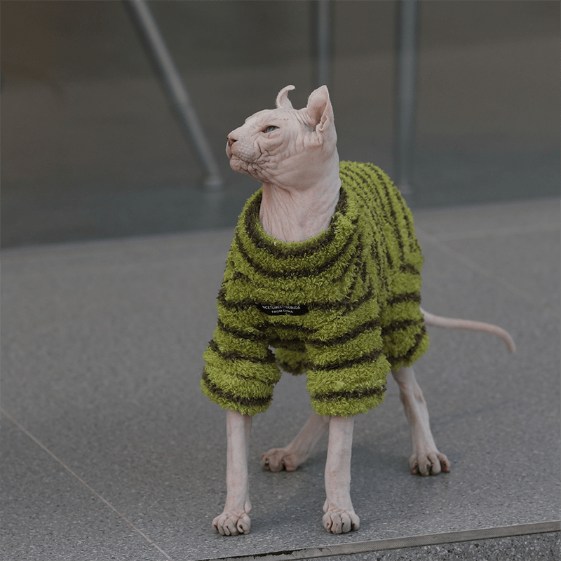Sphynx Cat Clothes Highneck Stripe Onesies Jumpsuits - PIKAPIKA