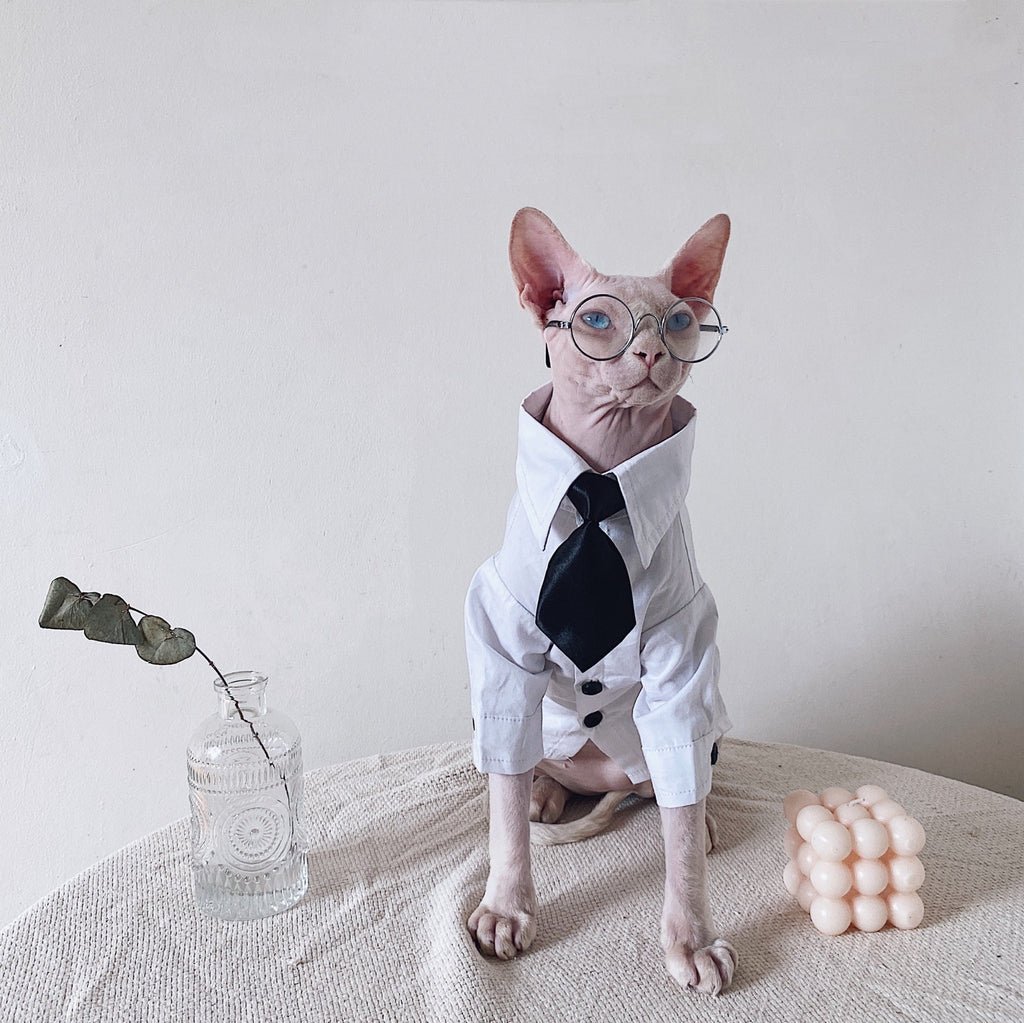 Sphynx Cat Clothes Plaid Suit Tie - PIKAPIKA
