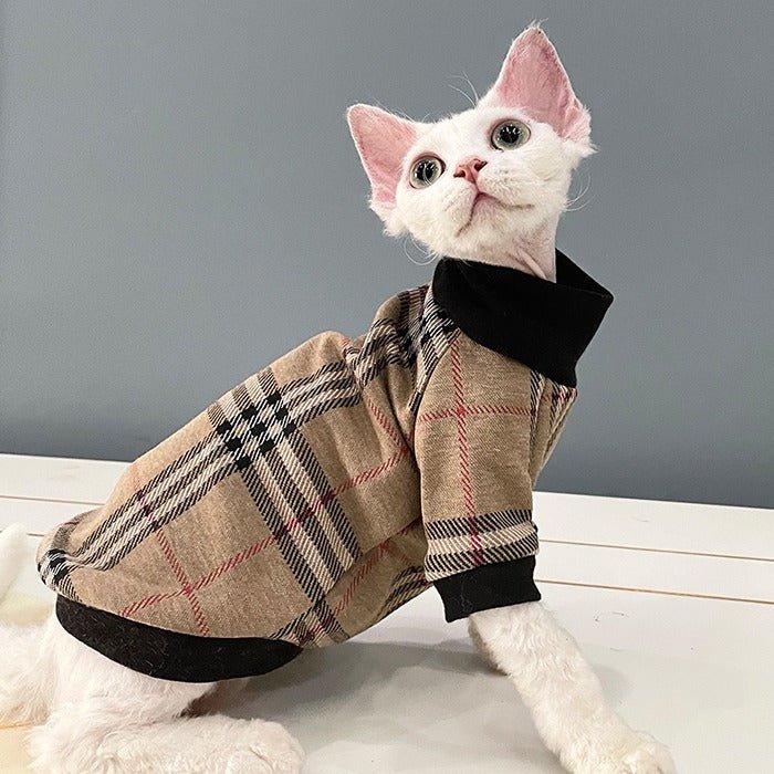 Sphynx Cat Clothes Plaid Turtleneck Pullover Shirts Sweatshirts - PIKAPIKA