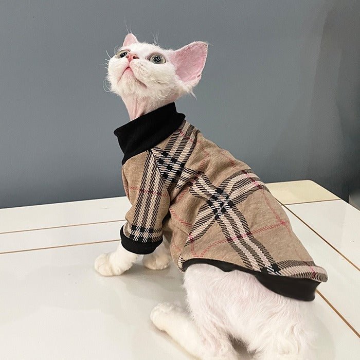 Sphynx Cat Clothes Plaid Turtleneck Pullover Shirts Sweatshirts - PIKAPIKA
