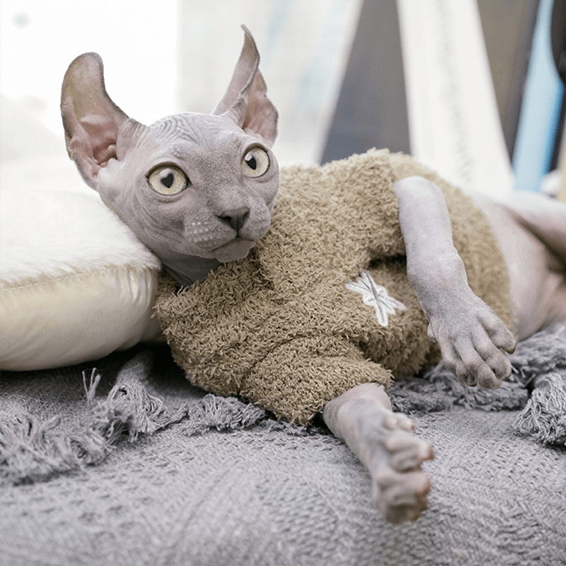 Sphynx Cat Clothes Sleeveless Winter Fleece Shirts Top Devon Rex Clothes - PIKAPIKA