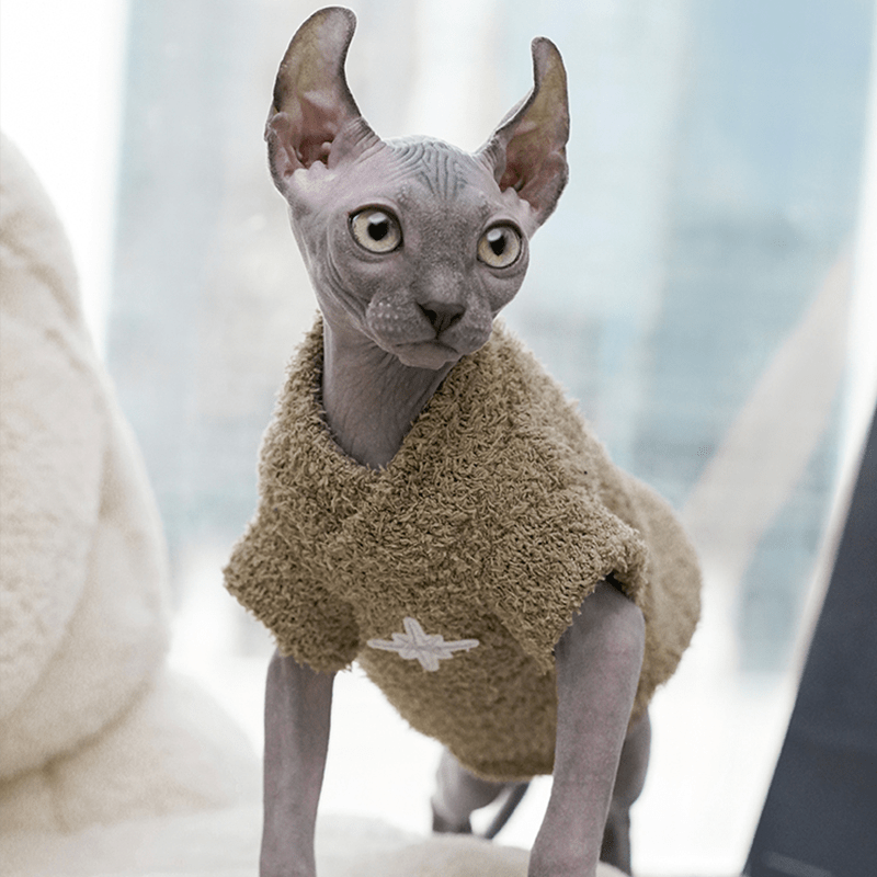 Sphynx Cat Clothes Sleeveless Winter Fleece Shirts Top Devon Rex Clothes - PIKAPIKA