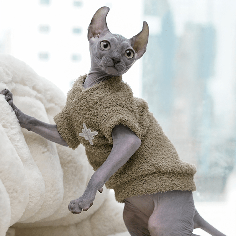 Sphynx Cat Clothes Sleeveless Winter Fleece Shirts Top Devon Rex Clothes - PIKAPIKA