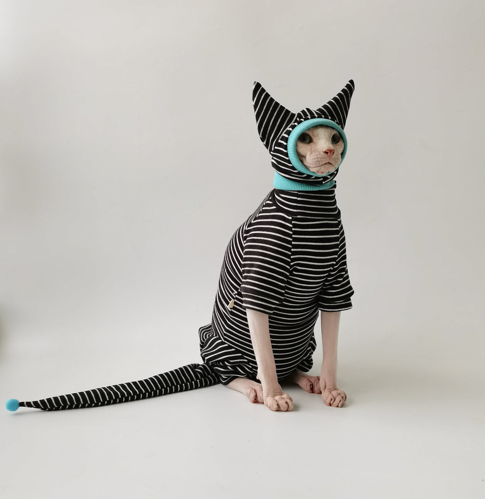 Sphynx Cat Clothes Soft Onesie Pajama with Hat & Tail - PIKAPIKA