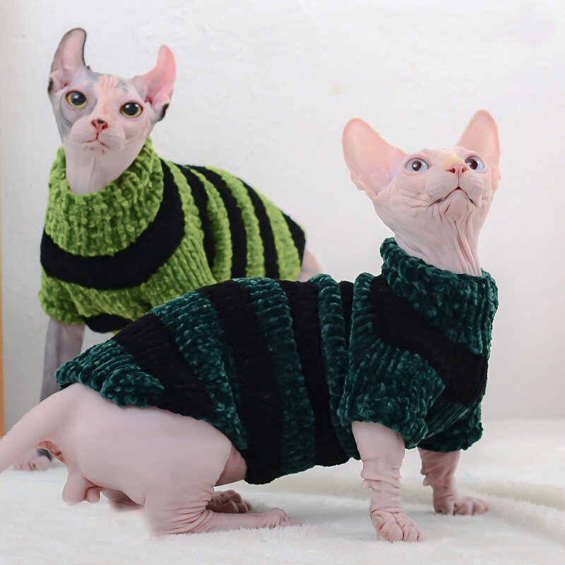 Sphynx Cat Clothes Stripe Hand Made Turtleneck Sweater - PIKAPIKA