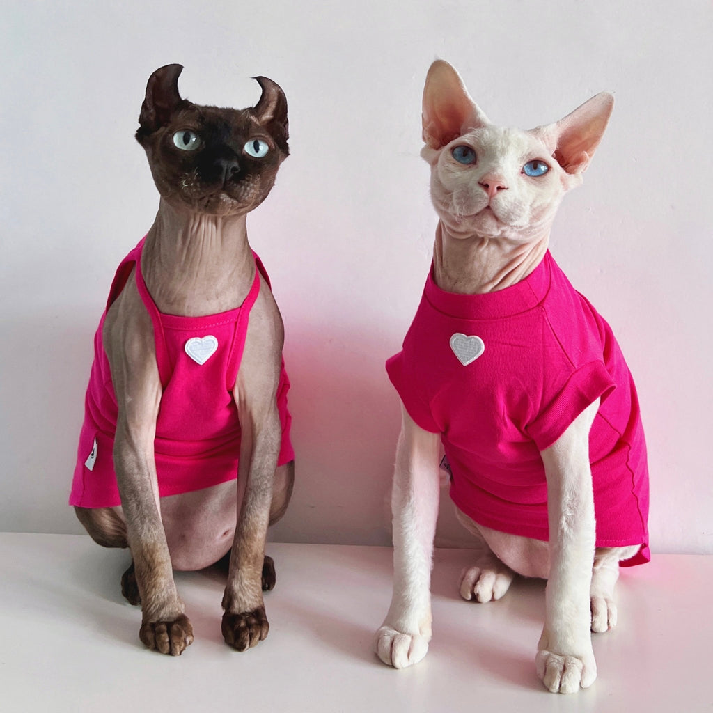 Sphynx Cat Clothes T-Shirt With Love Heart - PIKAPIKA