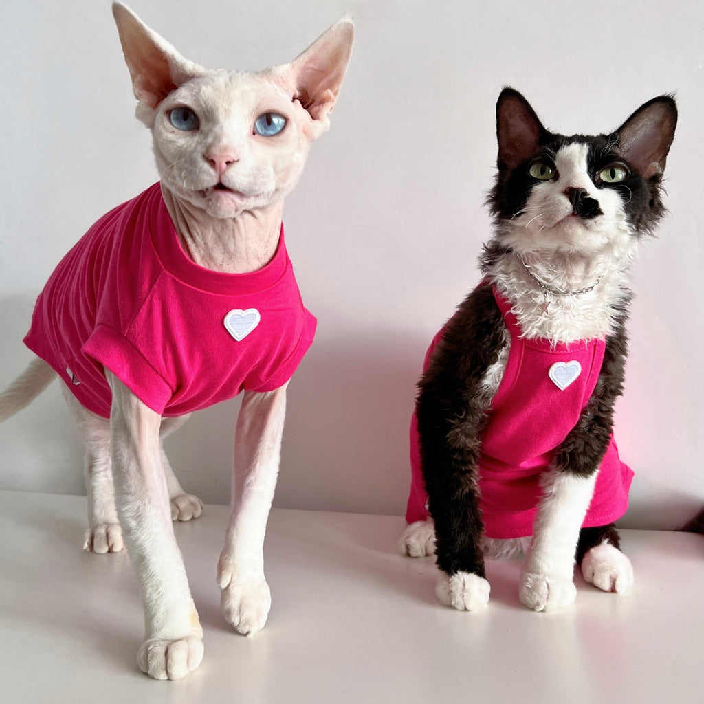 Sphynx Cat Clothes T-Shirt With Love Heart - PIKAPIKA