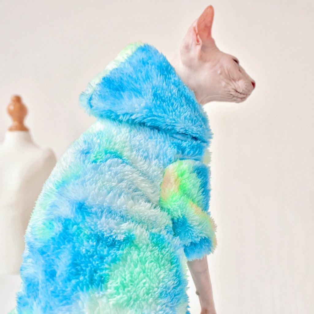 Sphynx Cat Clothes Teddy Plush Tie dye Hoodie - PIKAPIKA