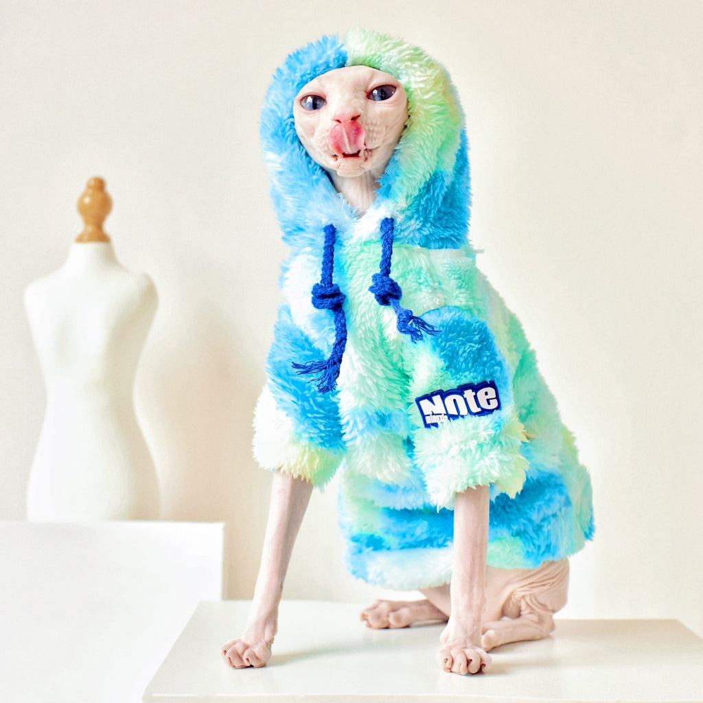 Sphynx Cat Clothes Teddy Plush Tie dye Hoodie - PIKAPIKA
