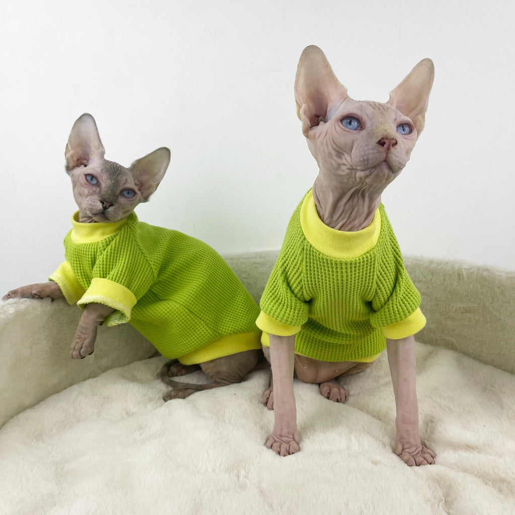 Sphynx Cat Clothes Waffle Shirts - PIKAPIKA