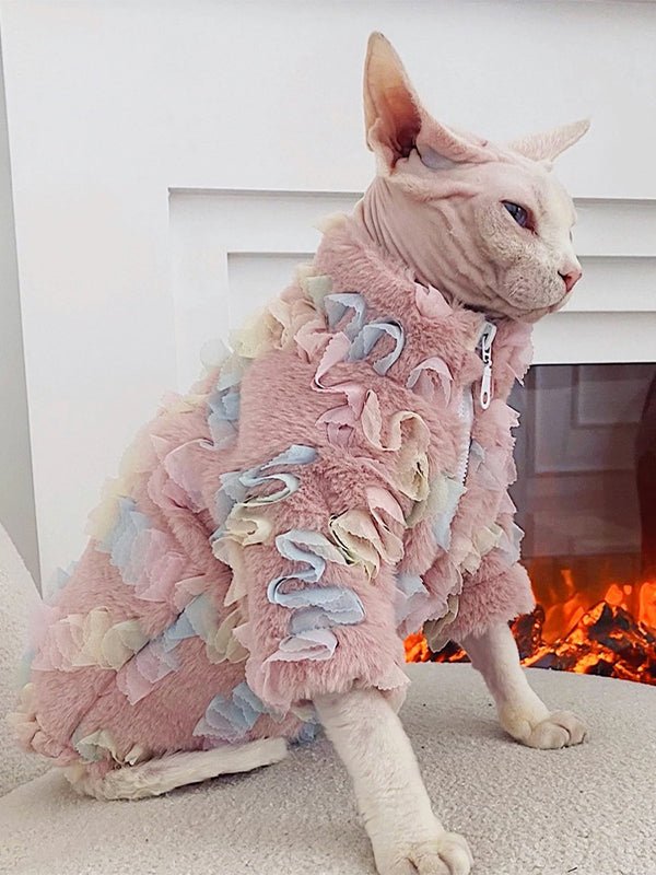 Sphynx Cat Clothes Zip Faux Fur Plush Coat - PIKAPIKA