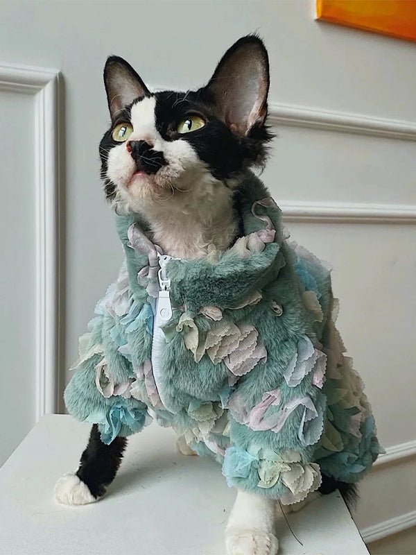 Sphynx Cat Clothes Zip Faux Fur Plush Coat - PIKAPIKA