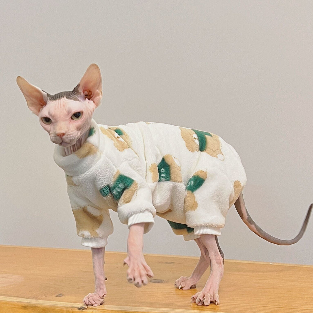 Sphynx Cat Coat Faux Fur Pattern Pullover Coat Highneck Wear Devon Rex Clothes - PIKAPIKA