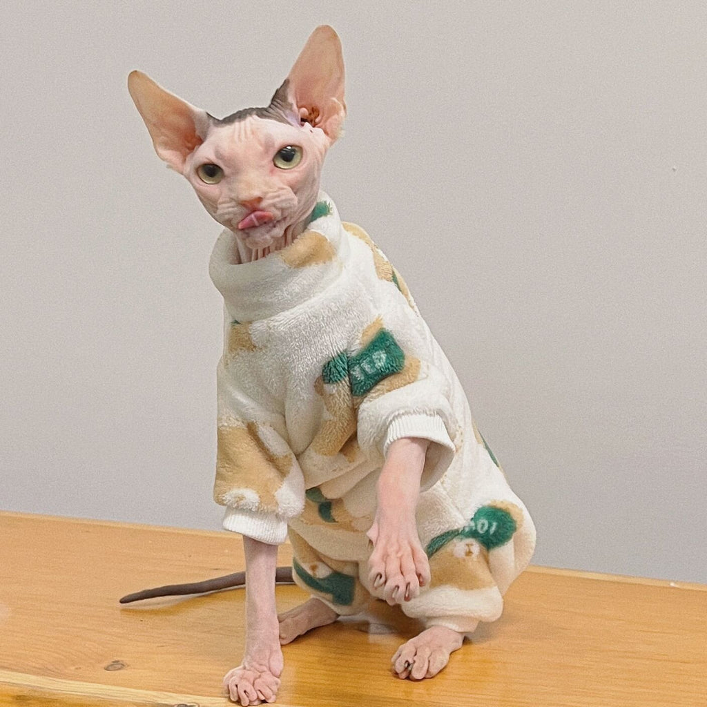 Sphynx Cat Coat Faux Fur Pattern Pullover Coat Highneck Wear Devon Rex Clothes - PIKAPIKA