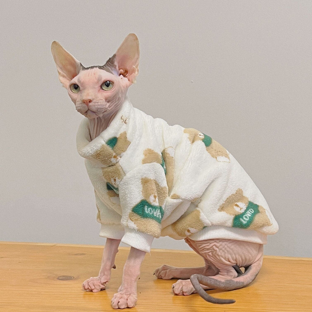 Sphynx Cat Coat Faux Fur Pattern Pullover Coat Highneck Wear Devon Rex Clothes - PIKAPIKA