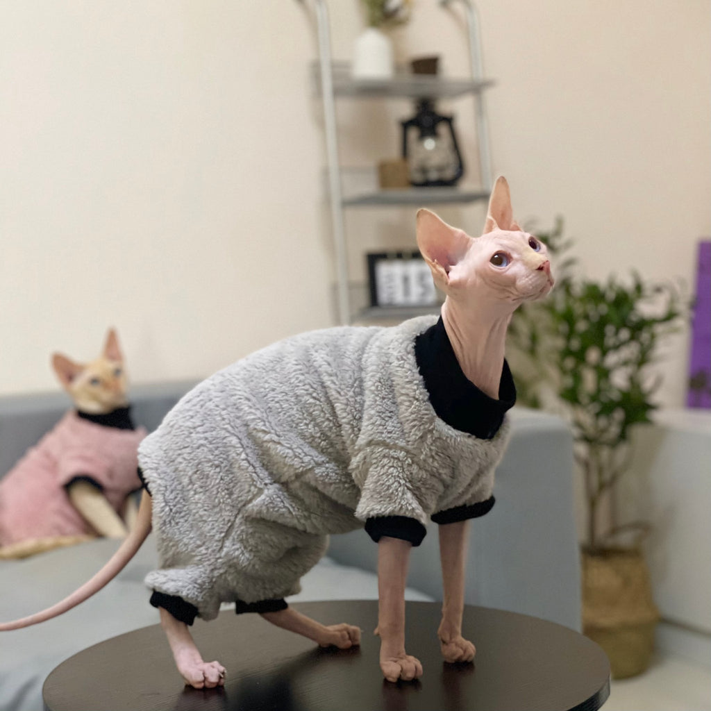 Sphynx Cat Coat Fleece Highneck Onesies 4Legs Cover Devon Rex Clothes - PIKAPIKA
