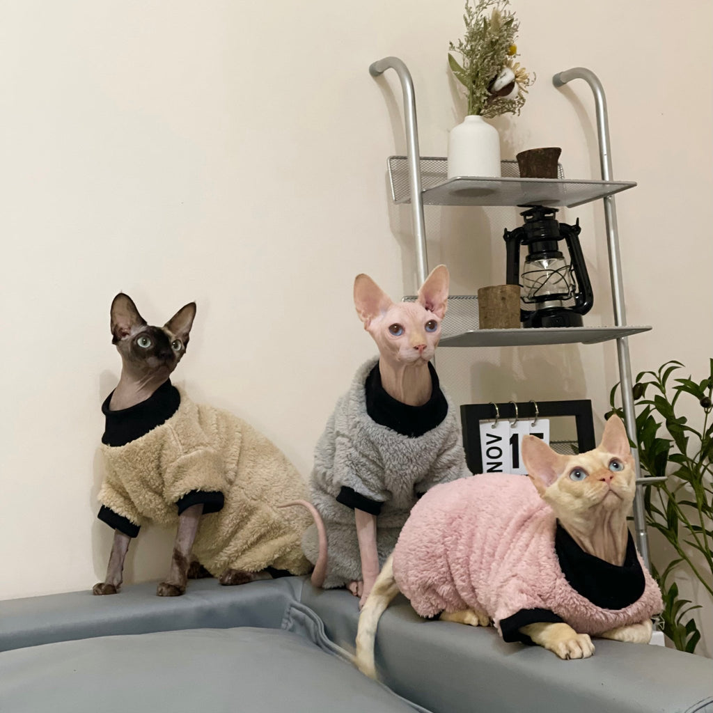 Sphynx Cat Coat Fleece Highneck Onesies 4Legs Cover Devon Rex Clothes - PIKAPIKA