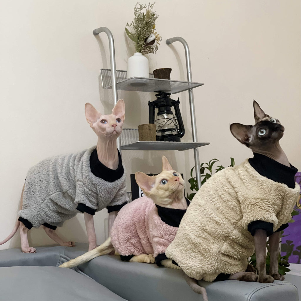 Sphynx Cat Coat Fleece Highneck Onesies 4Legs Cover Devon Rex Clothes - PIKAPIKA