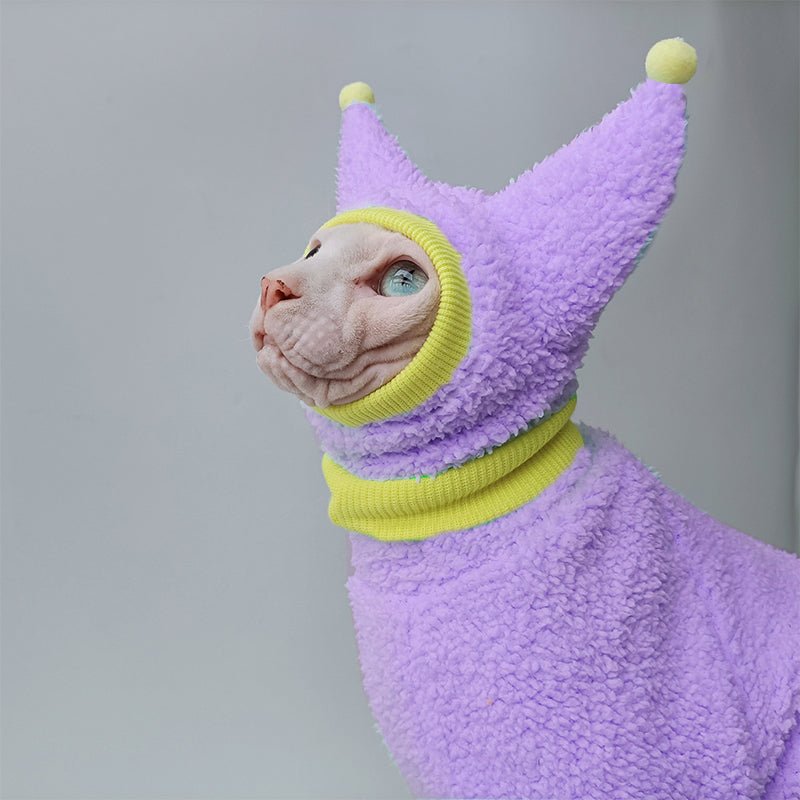 Sphynx Cat Colorful Pom Beanie Knitted Hat Little devil Hat Hand Made - PIKAPIKA