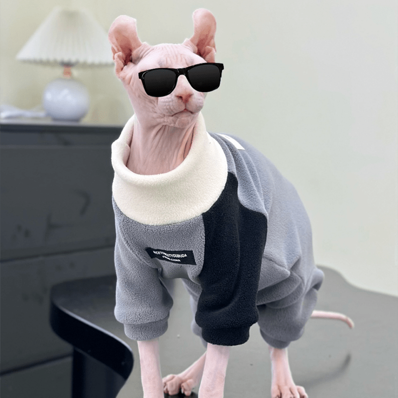 Sphynx Cat Hoodie Pullover Highneck Fleece Top Devon Rex Clothes - PIKAPIKA