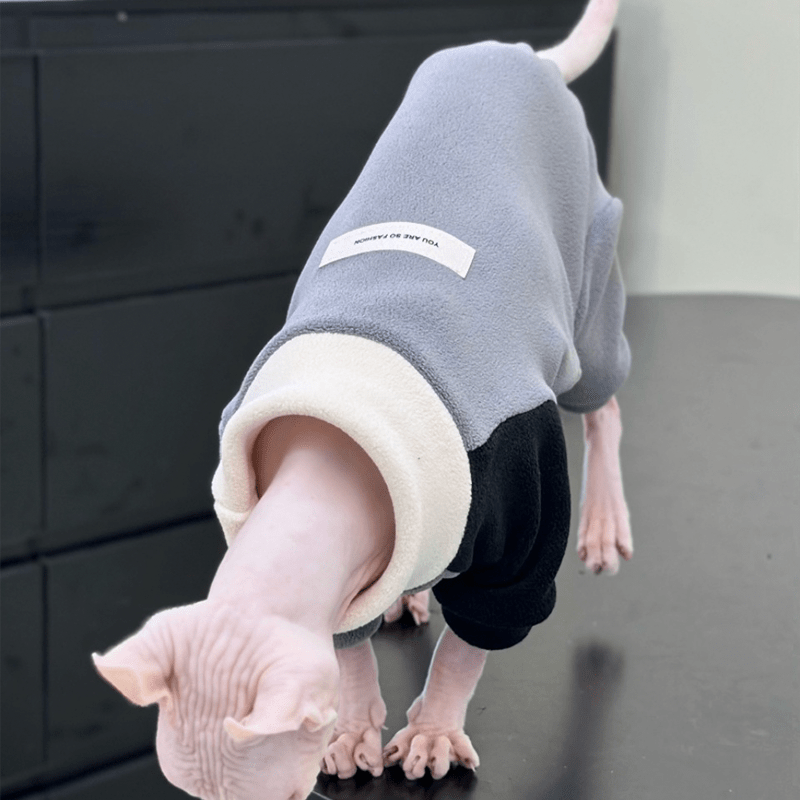 Sphynx Cat Hoodie Pullover Highneck Fleece Top Devon Rex Clothes - PIKAPIKA