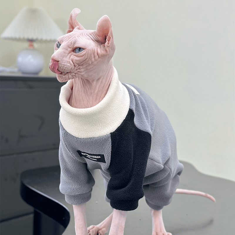 Sphynx Cat Hoodie Pullover Highneck Fleece Top Devon Rex Clothes - PIKAPIKA