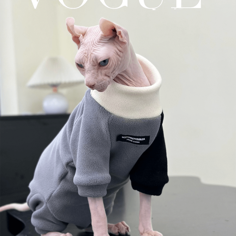 Sphynx Cat Hoodie Pullover Highneck Fleece Top Devon Rex Clothes - PIKAPIKA