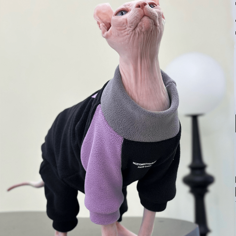 Sphynx Cat Hoodie Pullover Highneck Fleece Top Devon Rex Clothes Purple - PIKAPIKA