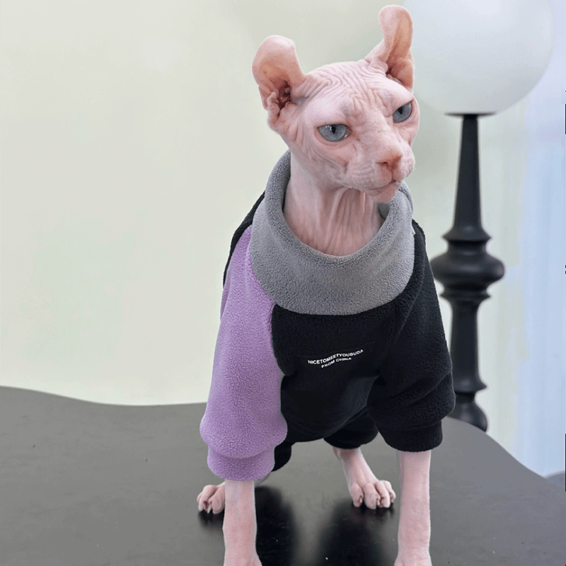 Sphynx Cat Hoodie Pullover Highneck Fleece Top Devon Rex Clothes Purple - PIKAPIKA