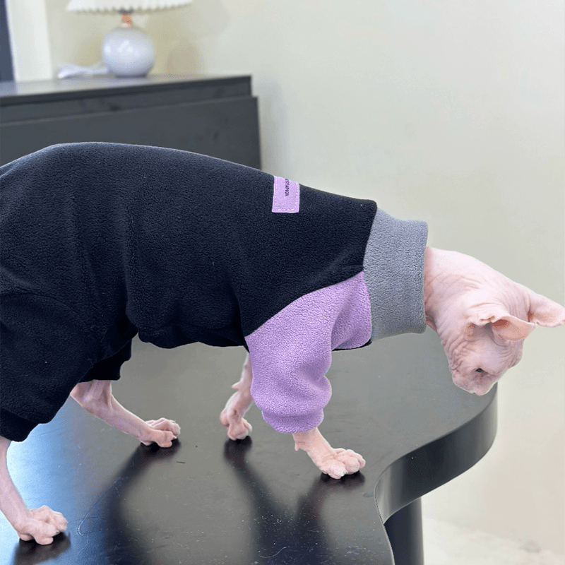 Sphynx Cat Hoodie Pullover Highneck Fleece Top Devon Rex Clothes Purple - PIKAPIKA