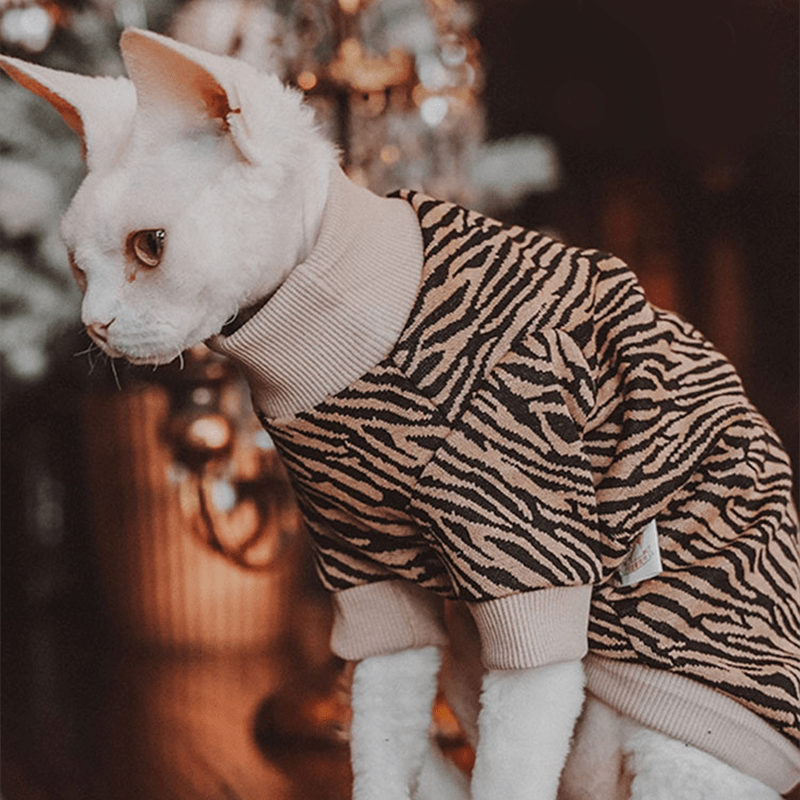 Sphynx Cat Hoodie Pullover Top Highneck Leapard Print Devon Rex Clothes - PIKAPIKA