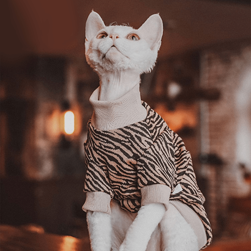Sphynx Cat Hoodie Pullover Top Highneck Leapard Print Devon Rex Clothes - PIKAPIKA