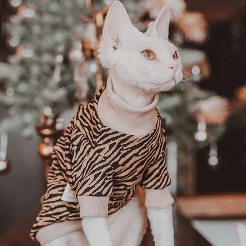 Sphynx Cat Hoodie Pullover Top Highneck Leapard Print Devon Rex Clothes - PIKAPIKA